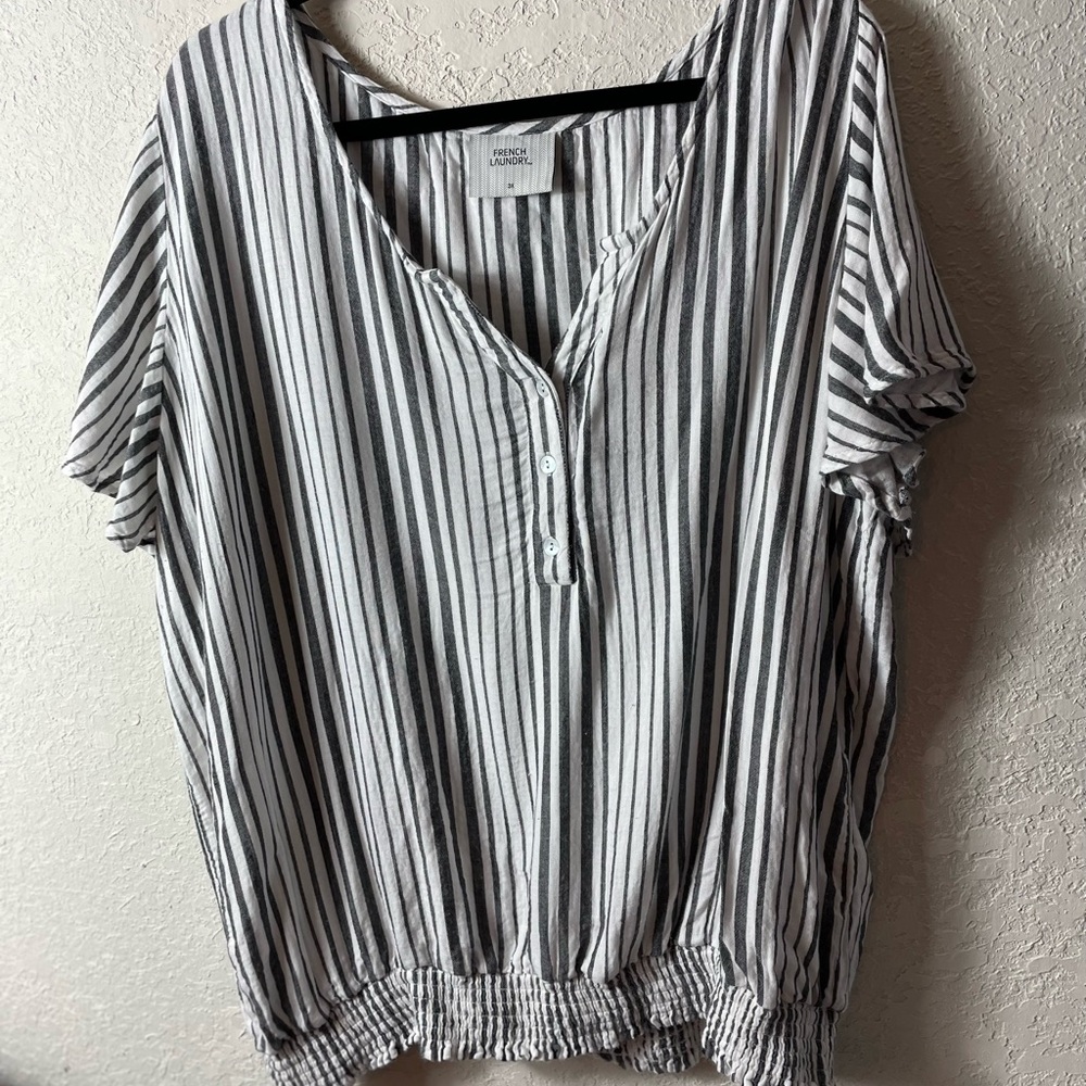 French Laundry Striped gray white Blouse flutter sleeves Sz 3X